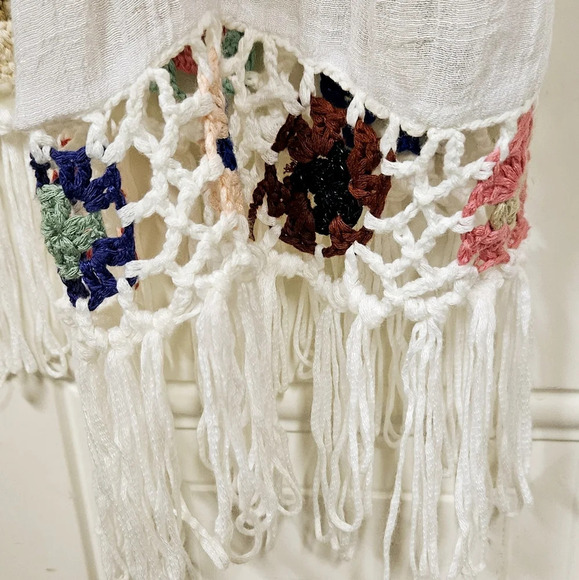 Boho Crochet Embroidery Muticolor White Fringe Tassel Kimono Cardigan size S-M - Picture 9 of 9